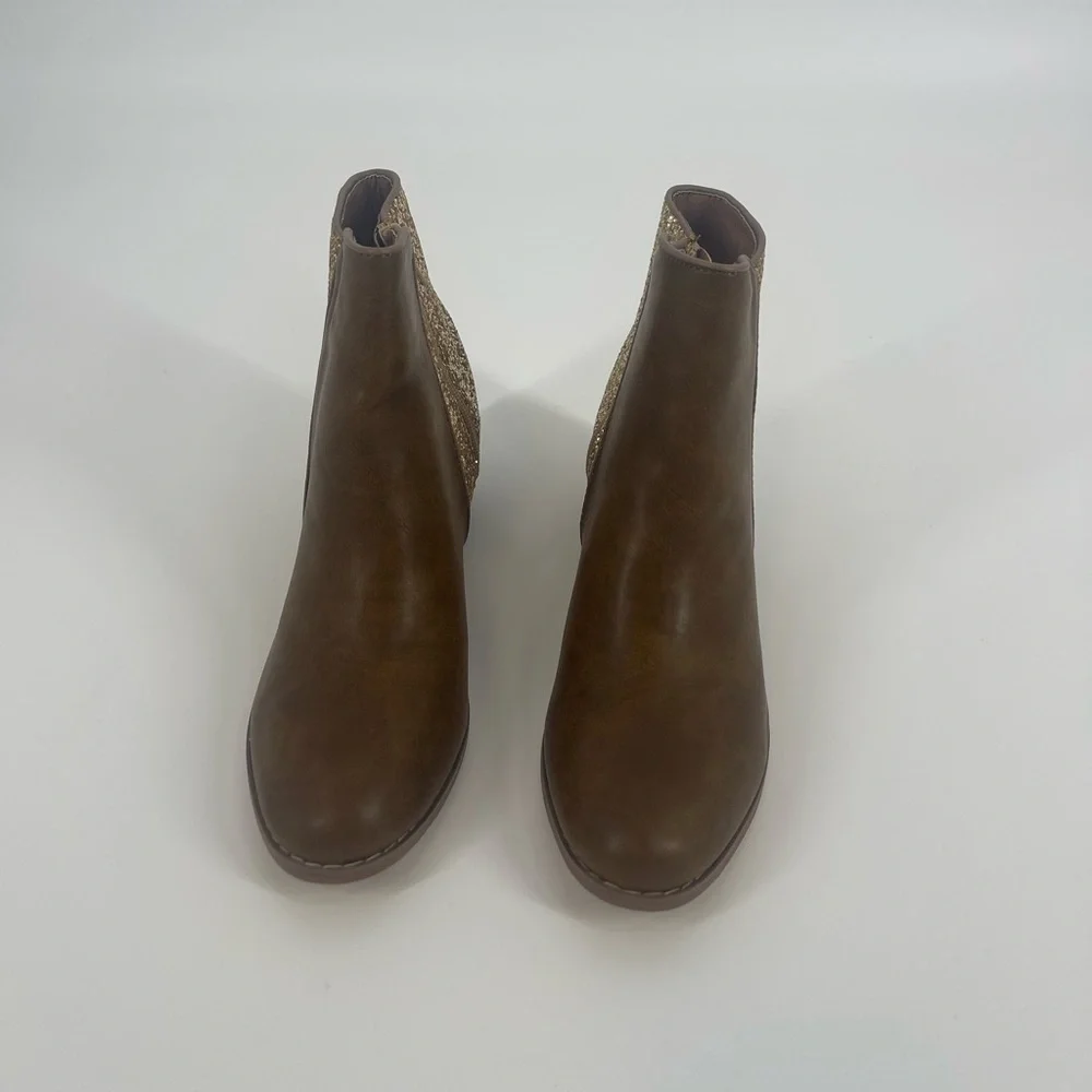 Yoki Ankle Boot Brown & Gold Glitter Bootie (SB4#10)